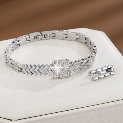 Basic Quadrilateral Gold Alloy Bangle With Zircon Inlay Craft