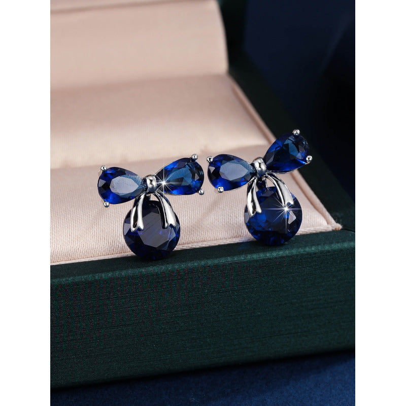 Gold Bow Tie Stud Earrings For Women Featuring Copper Ear Pins And Zircon Inlay