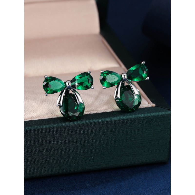 Gold Bow Tie Stud Earrings For Women Featuring Copper Ear Pins And Zircon Inlay