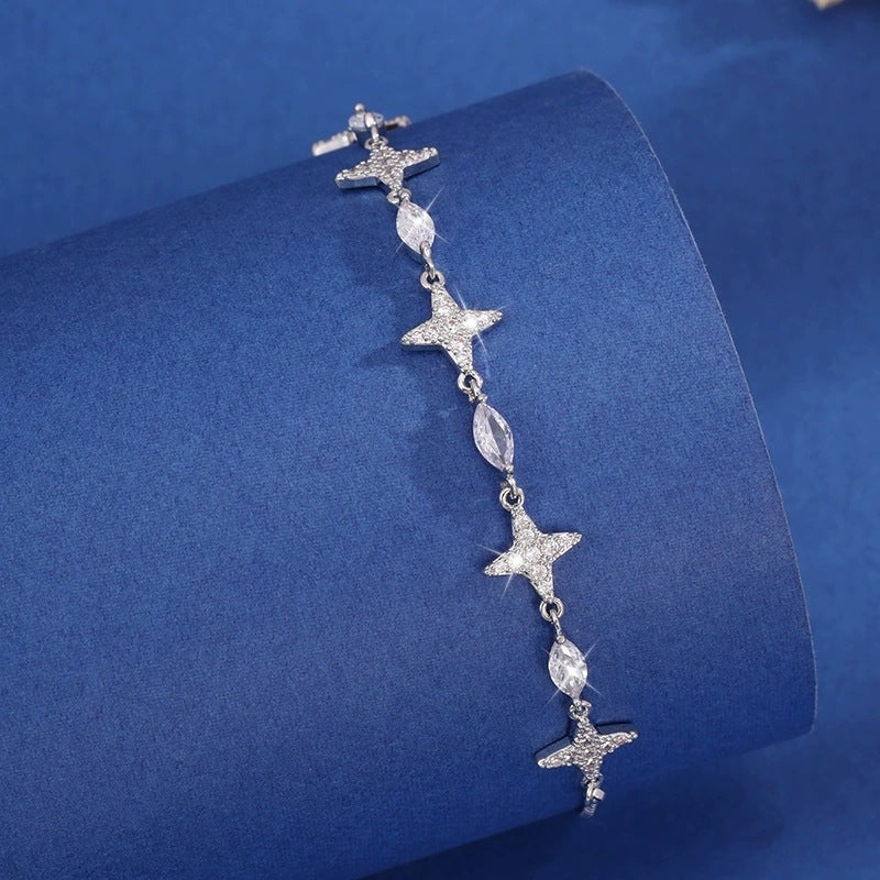 Star Copper Bracelet For Women With Zircon Inlay And Adjustable Slider Chain