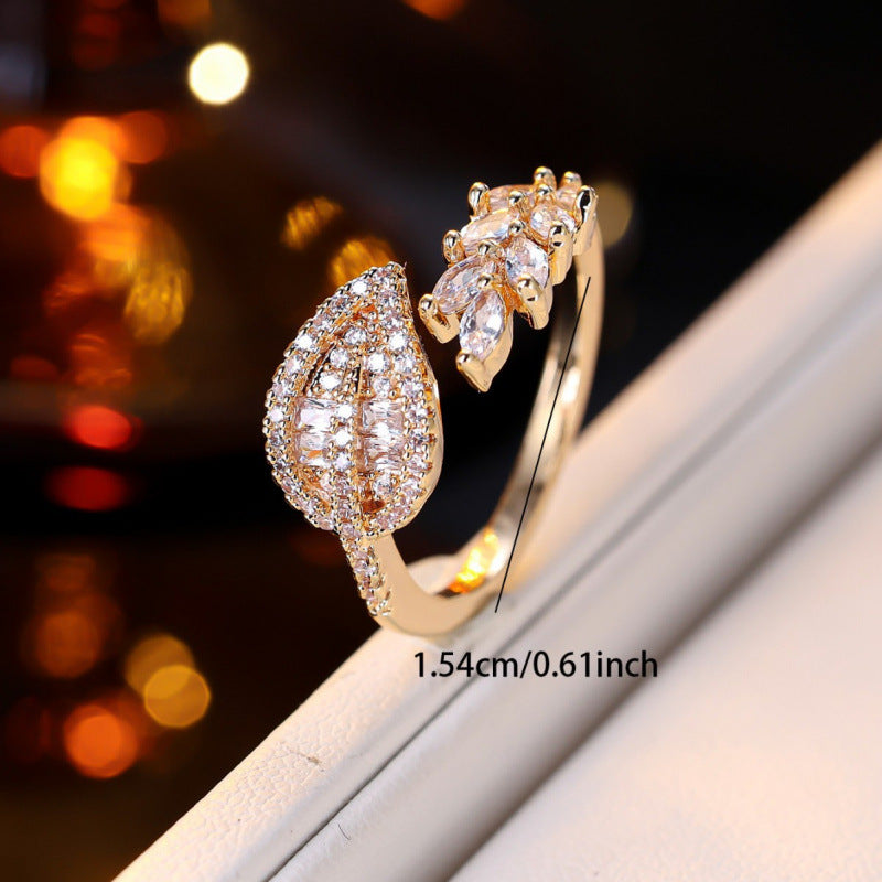 Elaborate Copper Leaves Ring For Women In Pastoral Style, 1 PCS Package