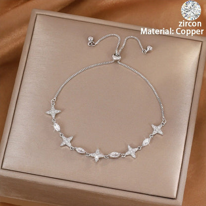 Star Copper Bracelet For Women With Zircon Inlay And Adjustable Slider Chain