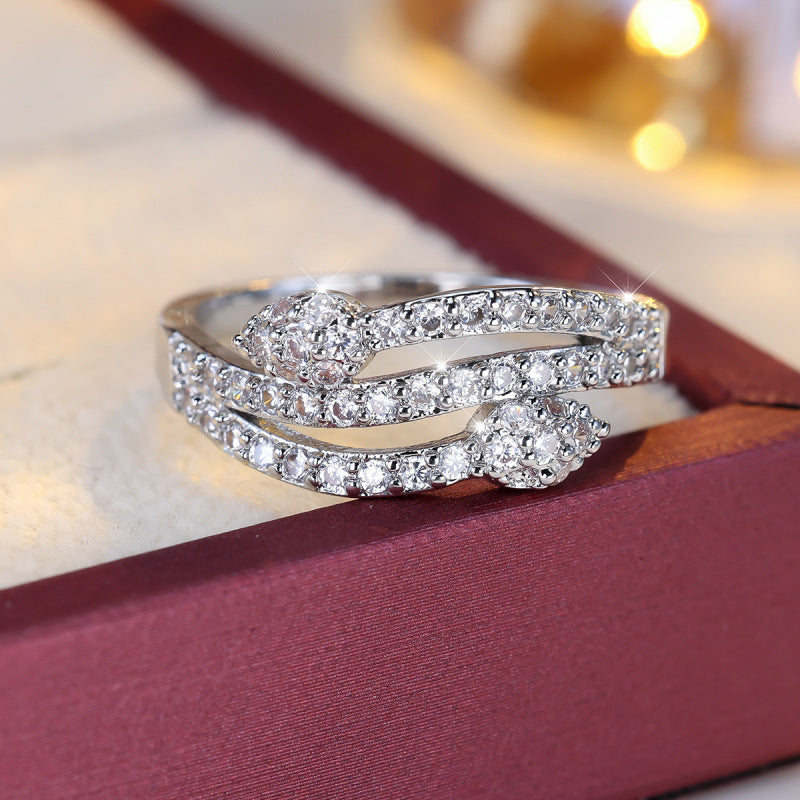 Geometric Copper Ring For Women With Zircon Inlay In Gold