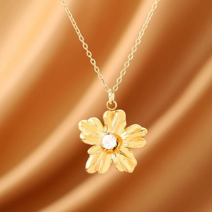 Pastoral Flowers Pendant Necklace For Women In Copper With Electroplated Finish And Cable Chain