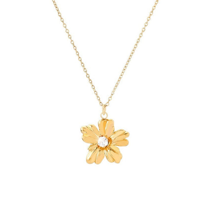 Pastoral Flowers Pendant Necklace For Women In Copper With Electroplated Finish And Cable Chain