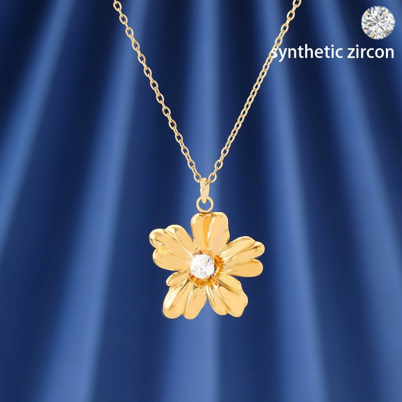 Pastoral Flowers Pendant Necklace For Women In Copper With Electroplated Finish And Cable Chain