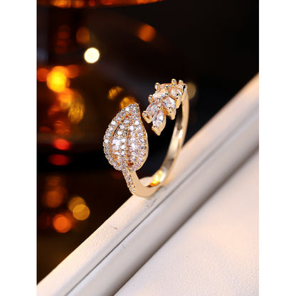 Elaborate Copper Leaves Ring For Women In Pastoral Style, 1 PCS Package