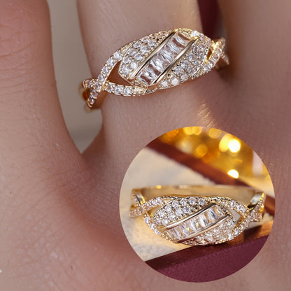 Geometric Open Rings For Women In Gold Electroplated Copper With Zircon Inlay
