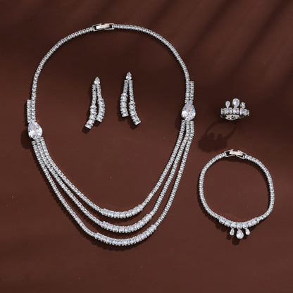 Angel Jewelry Set For Women In Electroplated Copper With Zircon Inlay, 4 Pieces
