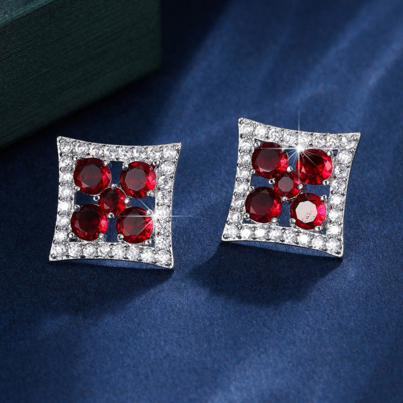 Gold Flowers Stud Earrings For Women Featuring Copper Posts And Zircon Inlay
