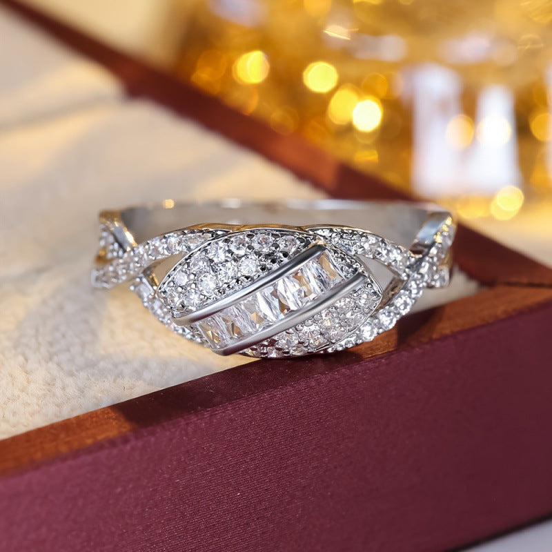 Geometric Open Rings For Women In Gold Electroplated Copper With Zircon Inlay
