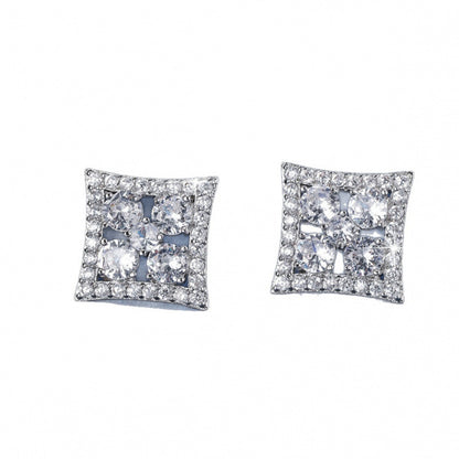 Gold Flowers Stud Earrings For Women Featuring Copper Posts And Zircon Inlay