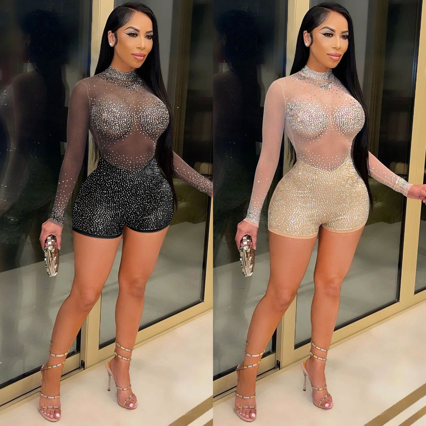 Sexy Transparent Rompers Shorts For Nightclub In See-Through Polyester Fabric