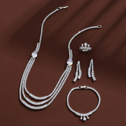 Angel Jewelry Set For Women In Electroplated Copper With Zircon Inlay, 4 Pieces