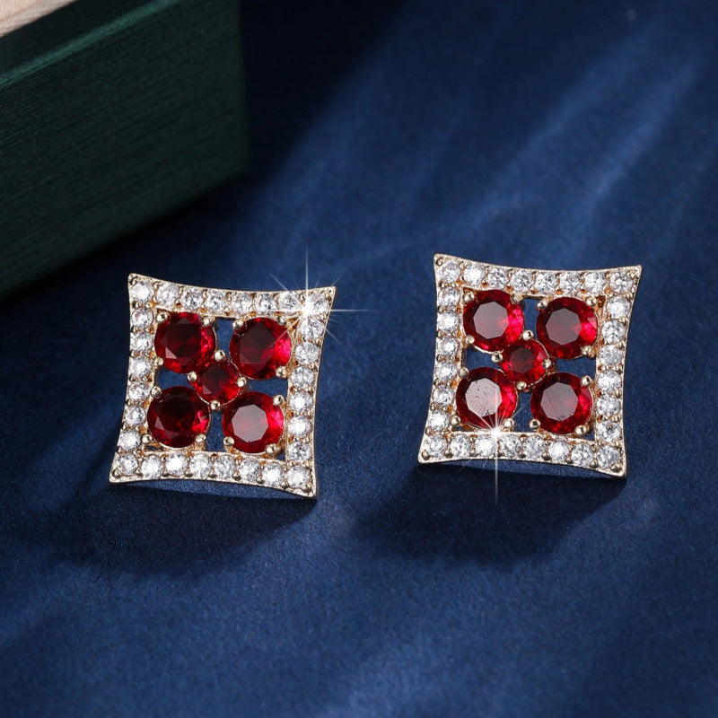 Gold Flowers Stud Earrings For Women Featuring Copper Posts And Zircon Inlay