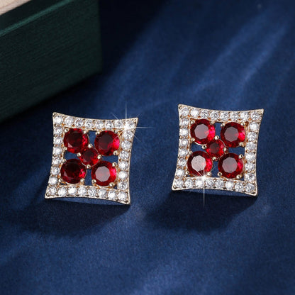 Gold Flowers Stud Earrings For Women Featuring Copper Posts And Zircon Inlay