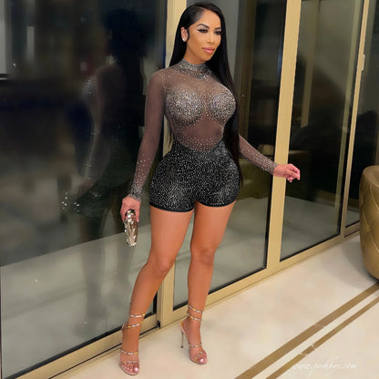 Sexy Transparent Rompers Shorts For Nightclub In See-Through Polyester Fabric