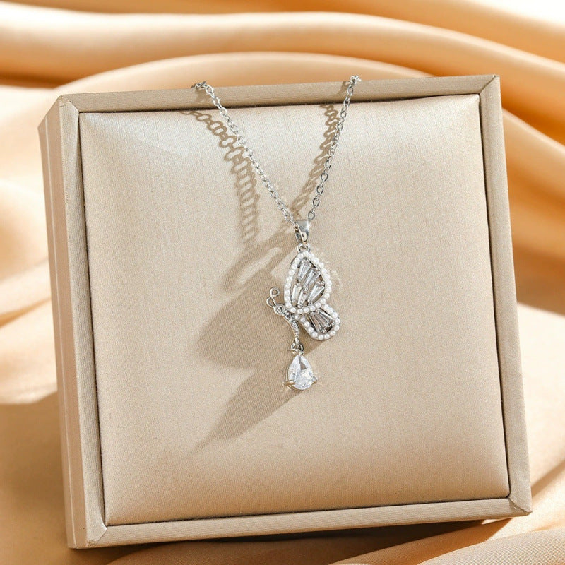 Butterfly Pendant Necklace For Women In Gold Featuring Electroplated Copper Material