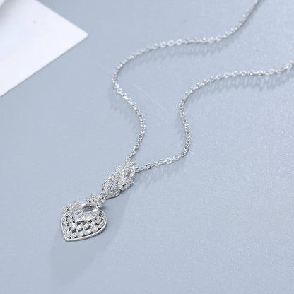Heart Shape Silver Pendant Necklace For Women With Zircon Rhinestones And Cable Chain