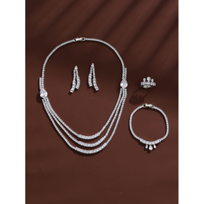 Angel Jewelry Set For Women In Electroplated Copper With Zircon Inlay, 4 Pieces