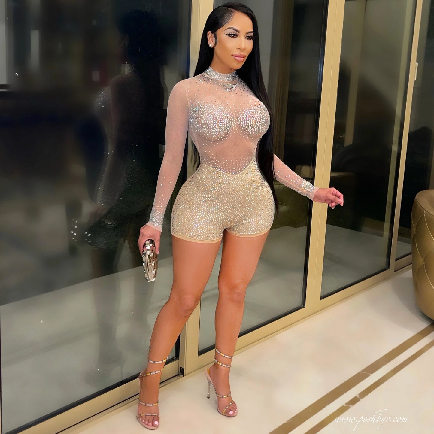 Sexy Transparent Rompers Shorts For Nightclub In See-Through Polyester Fabric