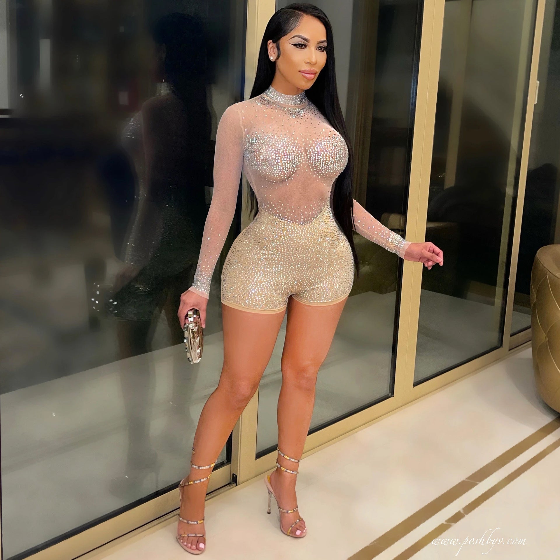 Sexy Transparent Rompers Shorts For Nightclub In See-Through Polyester Fabric