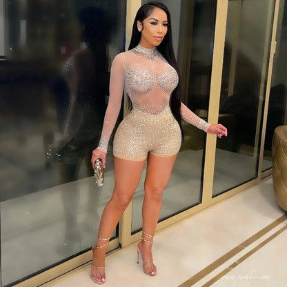 Sexy Transparent Rompers Shorts For Nightclub In See-Through Polyester Fabric