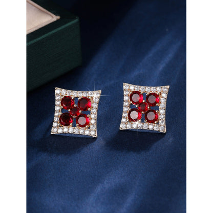 Gold Flowers Stud Earrings For Women Featuring Copper Posts And Zircon Inlay