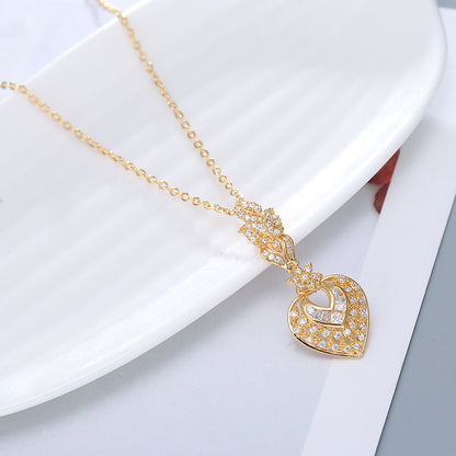 Heart Shape Silver Pendant Necklace For Women With Zircon Rhinestones And Cable Chain