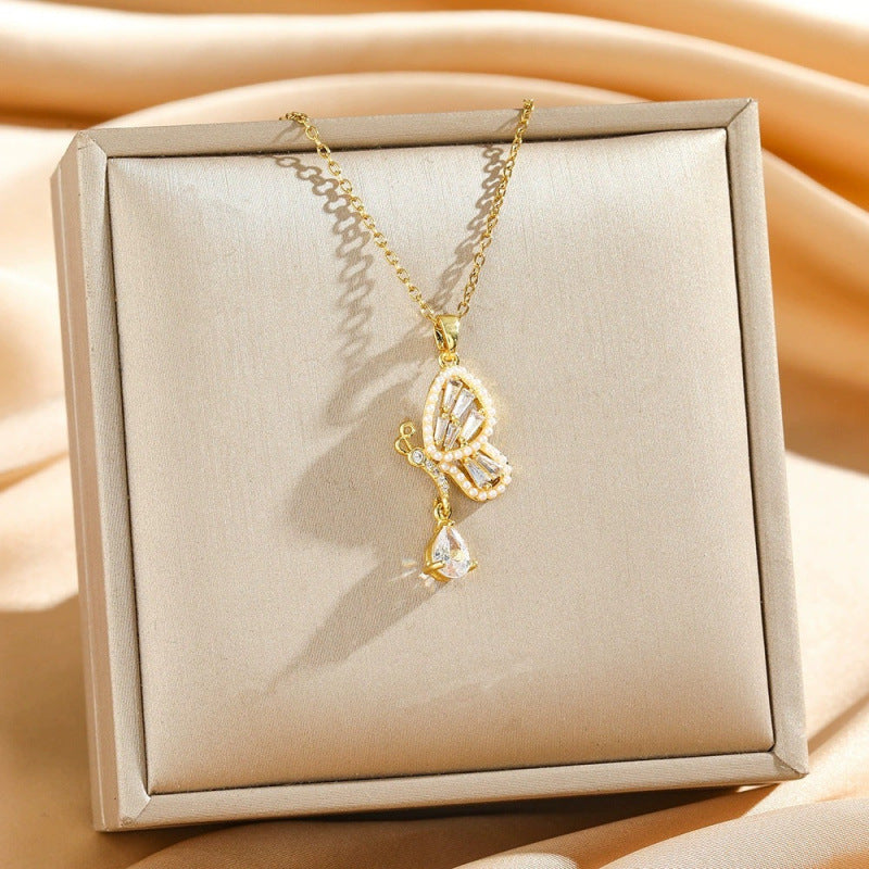 Butterfly Pendant Necklace For Women In Gold Featuring Electroplated Copper Material