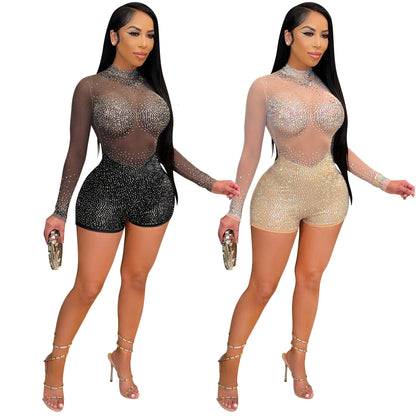 Sexy Transparent Rompers Shorts For Nightclub In See-Through Polyester Fabric