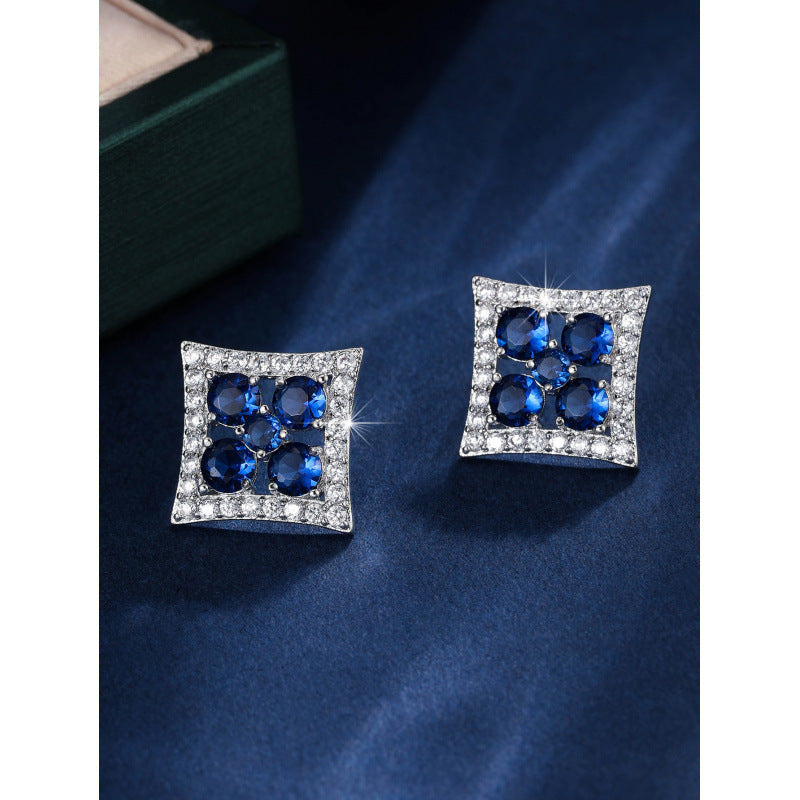Gold Flowers Stud Earrings For Women Featuring Copper Posts And Zircon Inlay
