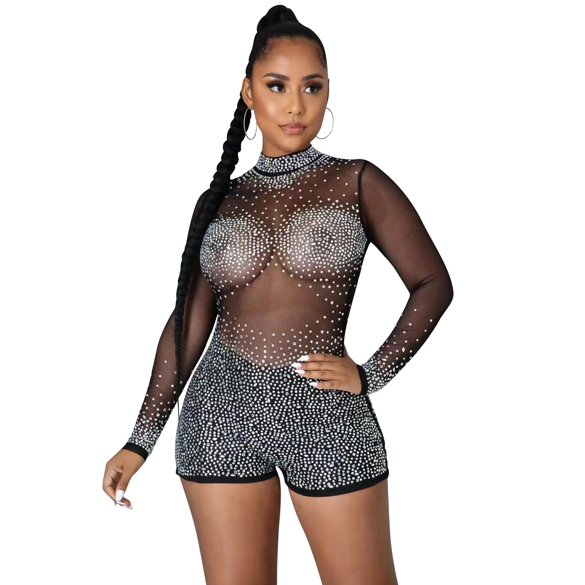 Sexy Transparent Rompers Shorts For Nightclub In See-Through Polyester Fabric