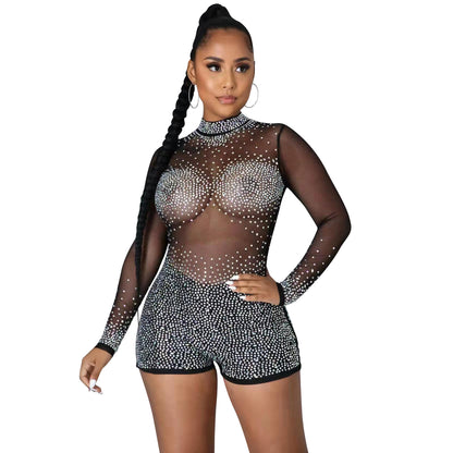 Sexy Transparent Rompers Shorts For Nightclub In See-Through Polyester Fabric