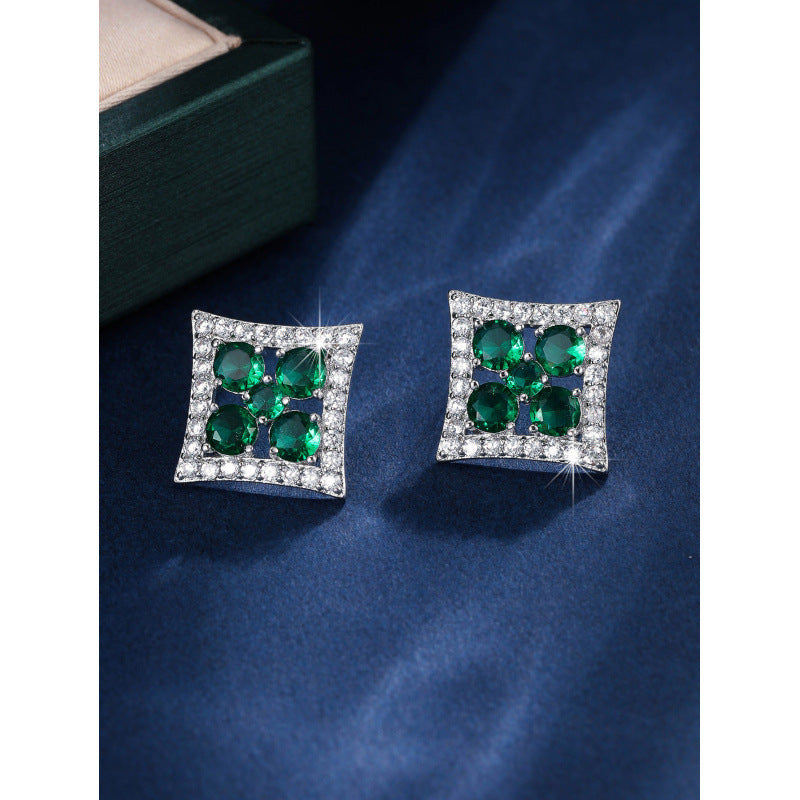 Gold Flowers Stud Earrings For Women Featuring Copper Posts And Zircon Inlay