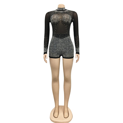 Sexy Transparent Rompers Shorts For Nightclub In See-Through Polyester Fabric
