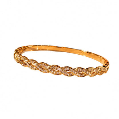 Geometric Twist Bangle In Copper With Electroplated Gold Finish, Perfect For Office Wear