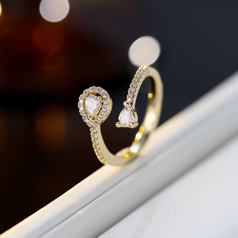 Simple Style Open Copper Ring For Women With Zircon Inlay In Gold