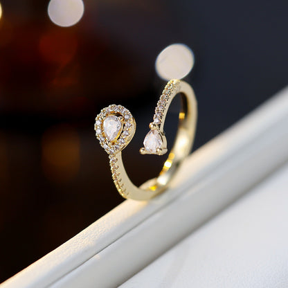 Simple Style Open Copper Ring For Women With Zircon Inlay In Gold