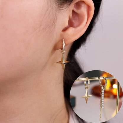 Asymmetrical Star Earrings For Women Featuring Copper Ear Pins And Gold Zircon Inlay