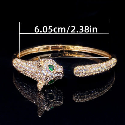Women’s Animal Pattern Copper Bangle With Zircon Inlay, Electroplated Gold Plating