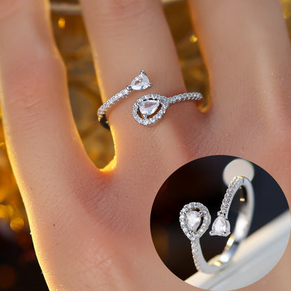 Simple Style Open Copper Ring For Women With Zircon Inlay In Gold