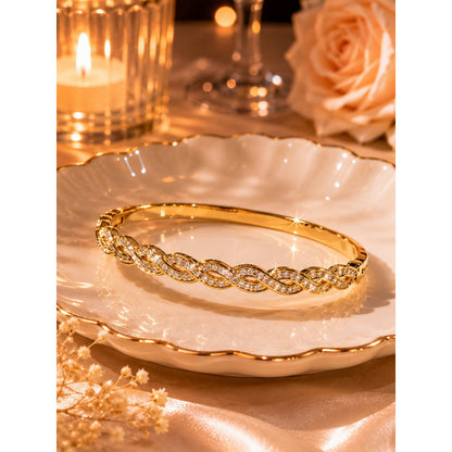 Geometric Twist Bangle In Copper With Electroplated Gold Finish, Perfect For Office Wear