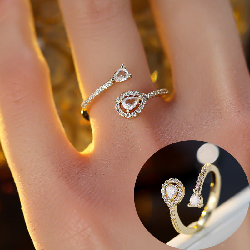 Simple Style Open Copper Ring For Women With Zircon Inlay In Gold