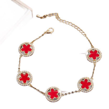 Simple Style Flowers Bracelet For Women In Copper With Electroplated Gold Plating And Zircon Inlay