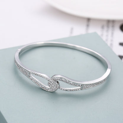 Simple Style Gem Bangle In Copper With Electroplated Gold Plating And Zircon Inlay, 1 Set