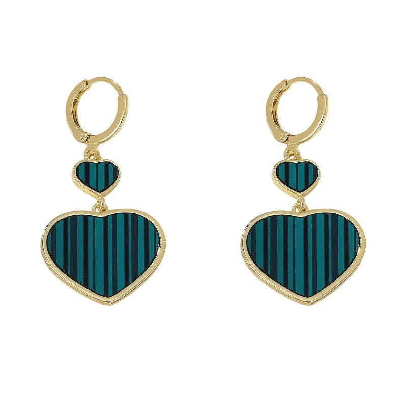 Double Heart Earrings For Women In Red Featuring Electroplated Finish And Copper Studs