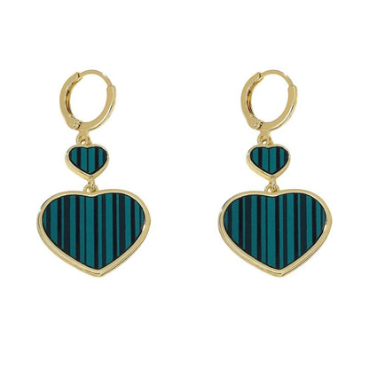 Double Heart Earrings For Women In Red Featuring Electroplated Finish And Copper Studs
