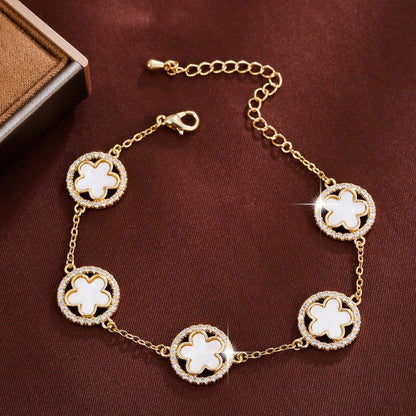 Simple Style Flowers Bracelet For Women In Copper With Electroplated Gold Plating And Zircon Inlay