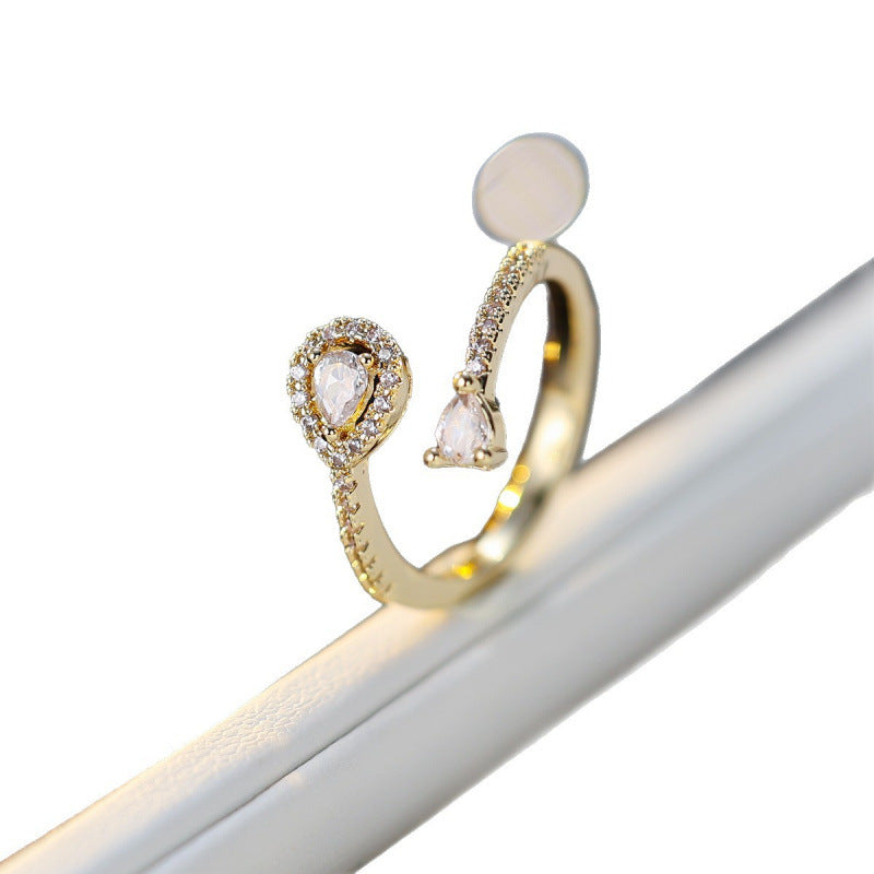 Simple Style Open Copper Ring For Women With Zircon Inlay In Gold